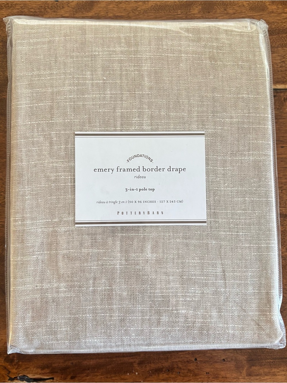 Pottery Barn Emery Framed Border Drape in Natural Linen